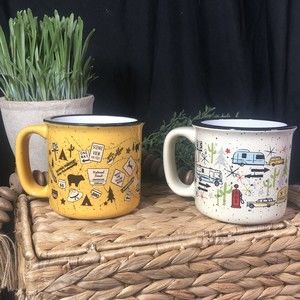 Camp Casual Coffee Mugs —Tangerine Trip And Retro Wanderlust White